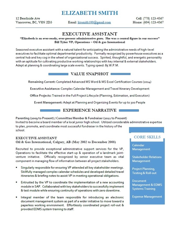 EA resume sample Victoria BC