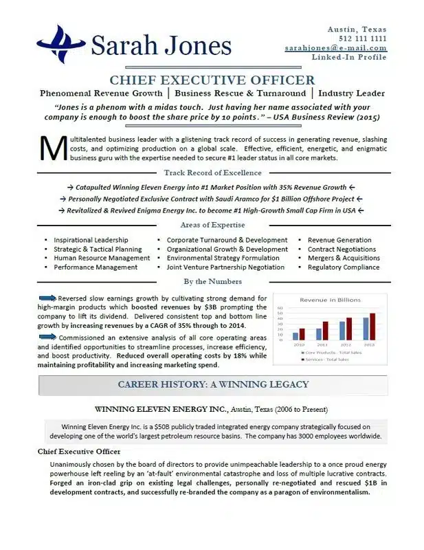 Chief Executive Officer resume sample Victoria BC page 1